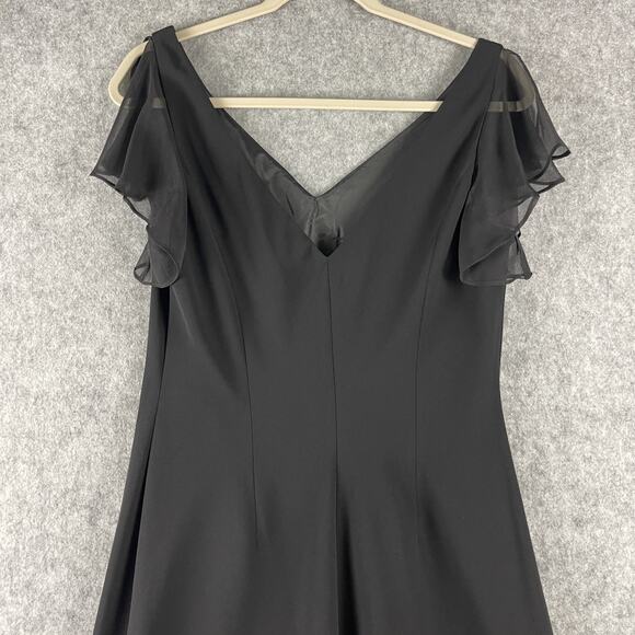 VTG Jones New York Silk Blend Dress Women 12 Black Flutter Sleeve Midi Classic - Picture 8 of 11